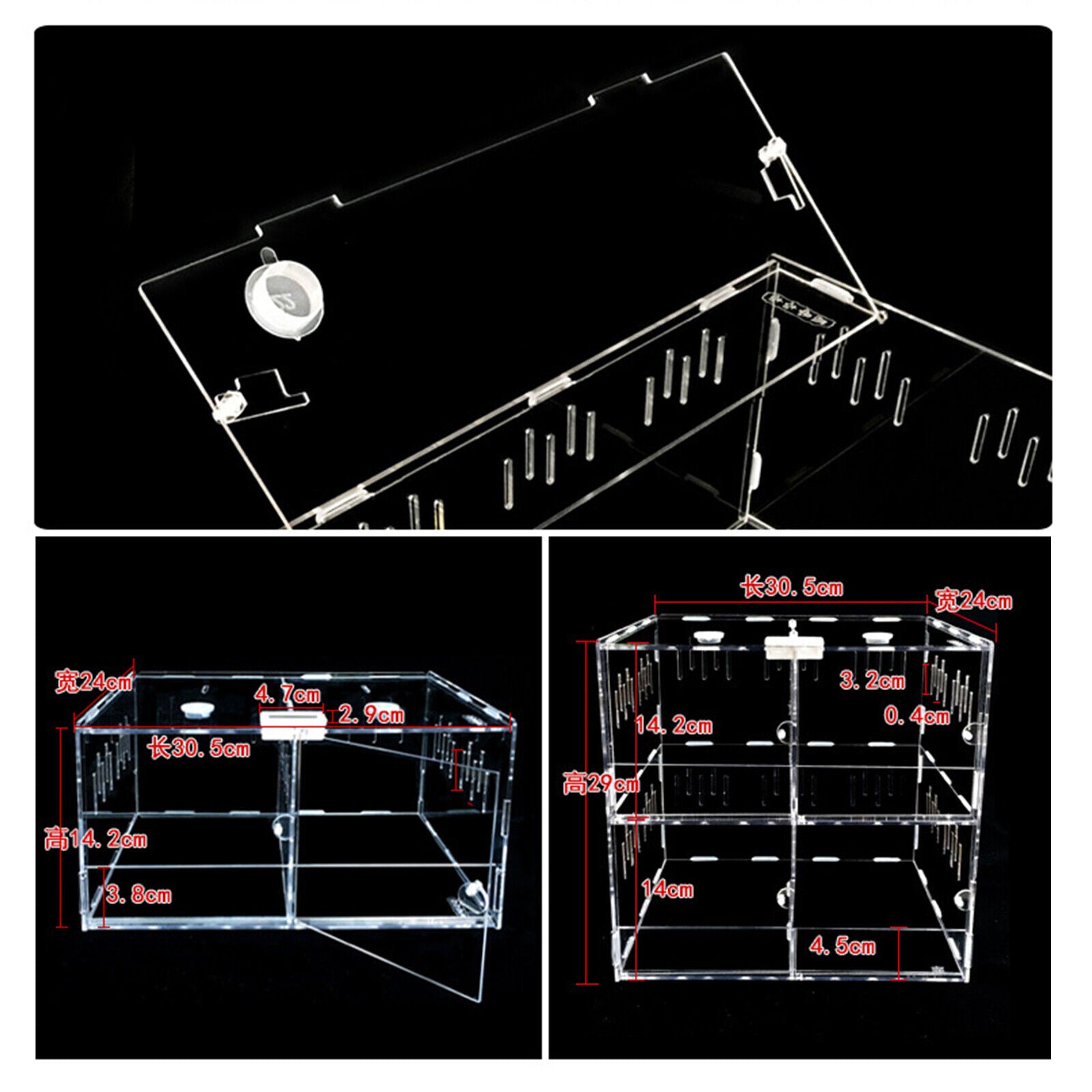 Reptile Terrarium Cage ，4 Grids Transparent Reptile Cage Enclosure Box