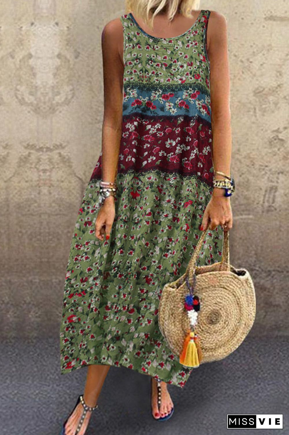 Vacation Sleeveless Ditsy Floral Dress