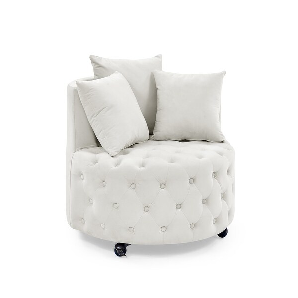 30 Round Velvet Swivel Chair with 3 Pillows and Button Tufted