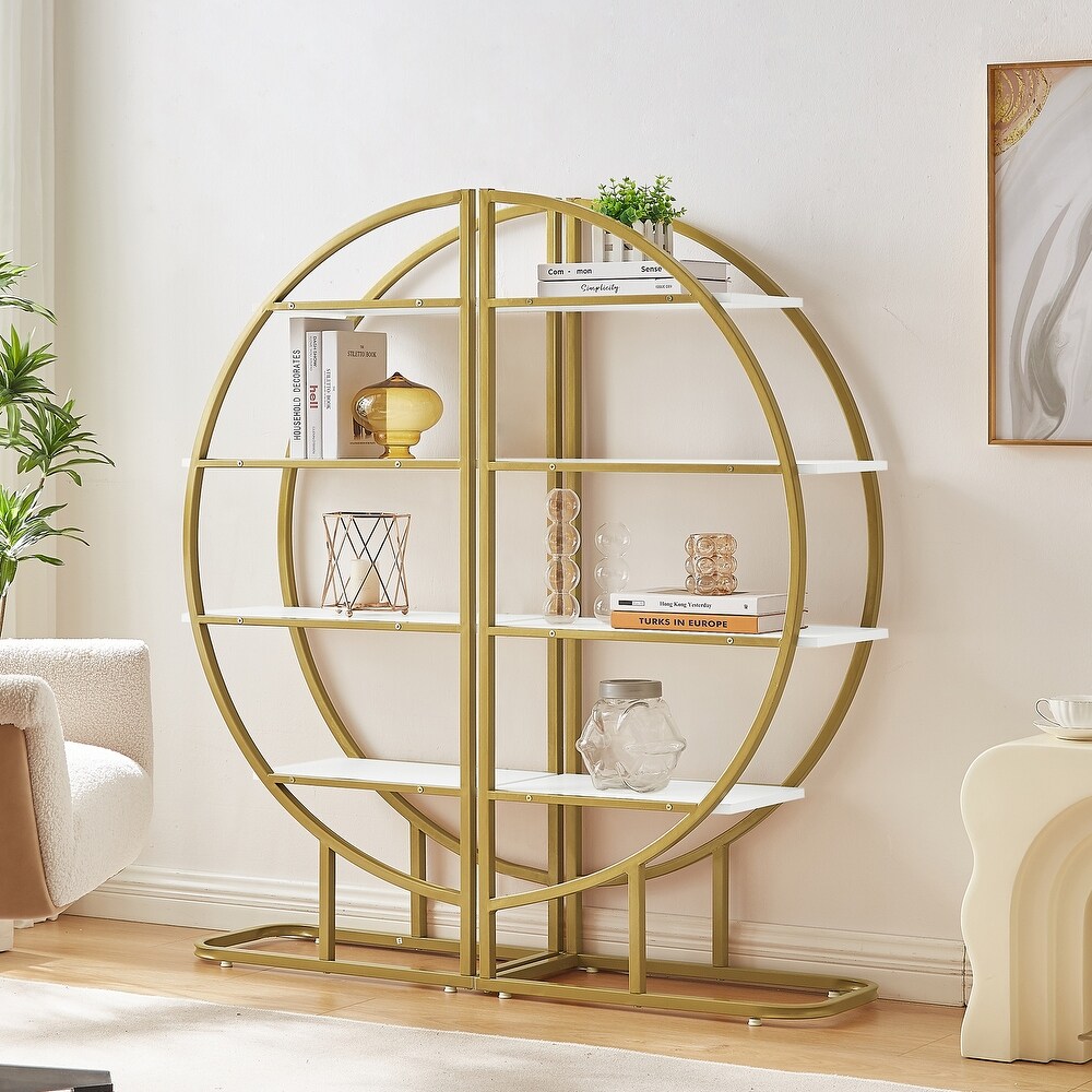 4 Tiers Home Office Open Bookshelf  Free Placement Display Shelf  Modern Round Metal Bookcase Plant Rack