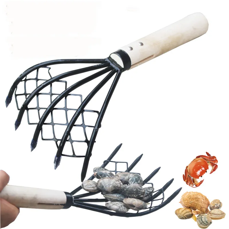 Household wooden handle weeding loosening soil Garden Tool 5 Tine Steel Claws Hand Rake Garden Rake