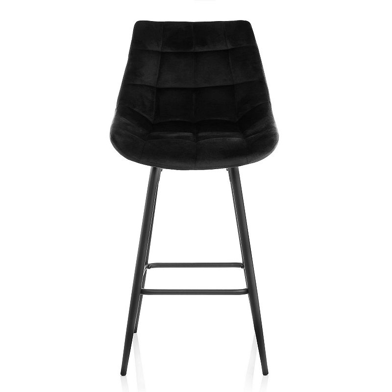 Elama 2 Piece Velvet Tufted Bar Chair in Black with Metal Legs