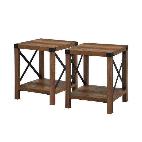 Magnolia Metal X Set of 2 End Table， Reclaimed Barnwood