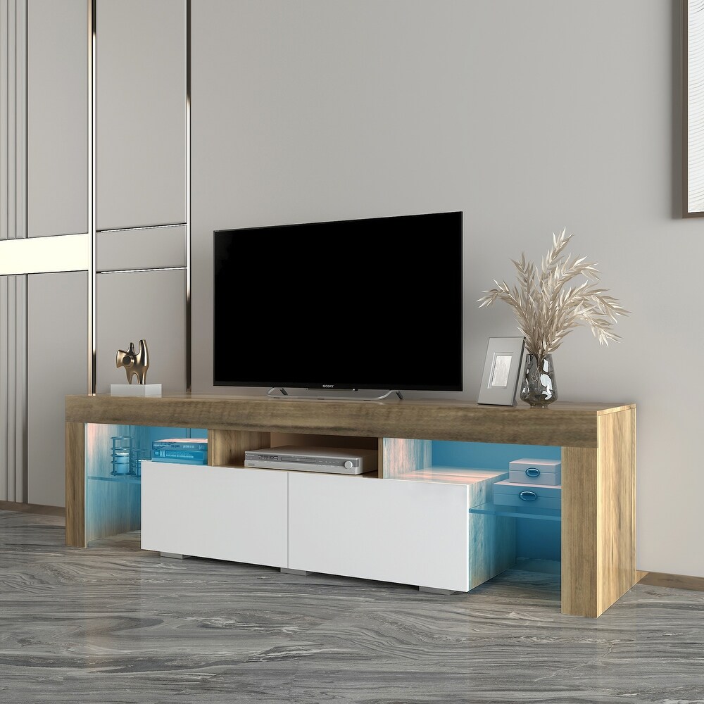 High Glossy TV Stand with RGB Light  2 Drawers and Open Shelves  for Up to 55\