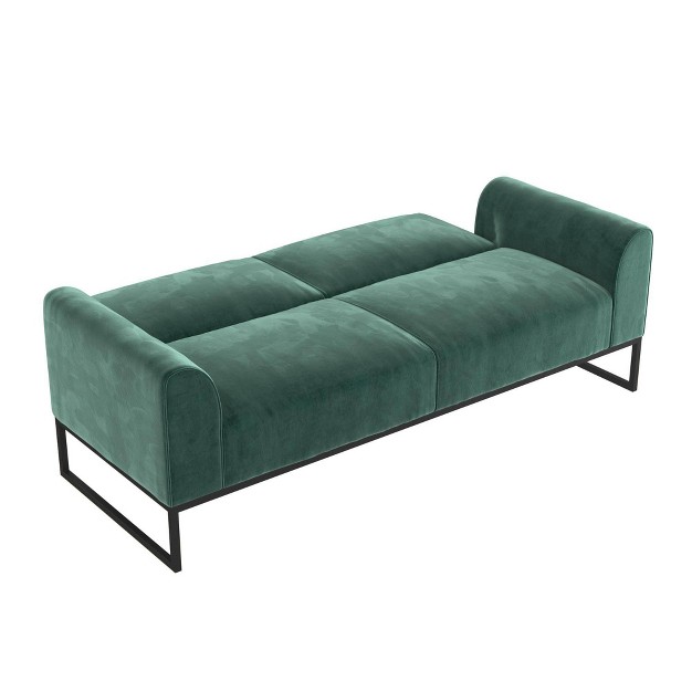 Adley Velvet Fabric Coil Futonwith Metal Base Teal Cosmoliving By Cosmopolitan