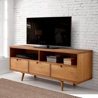 Walker Edison Furniture Company Ivy 58 in. Caramel Wood TV Stand with 3 Drawers Fits TVs Up to 64 in. with Cable Management HD58IV3DCA