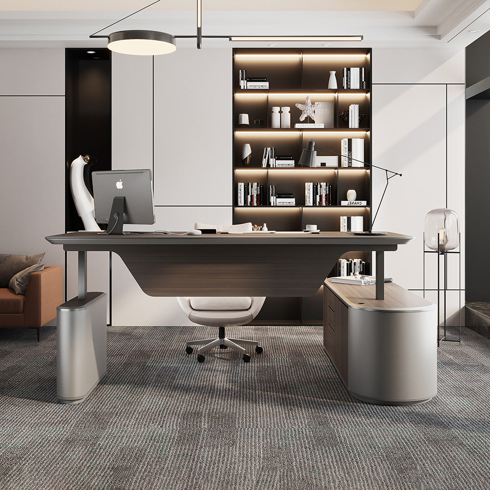 LUCA Sit & Stand Executive Desk with Electric Lift and Reversible Return 240cm - Hazelnut & Grey