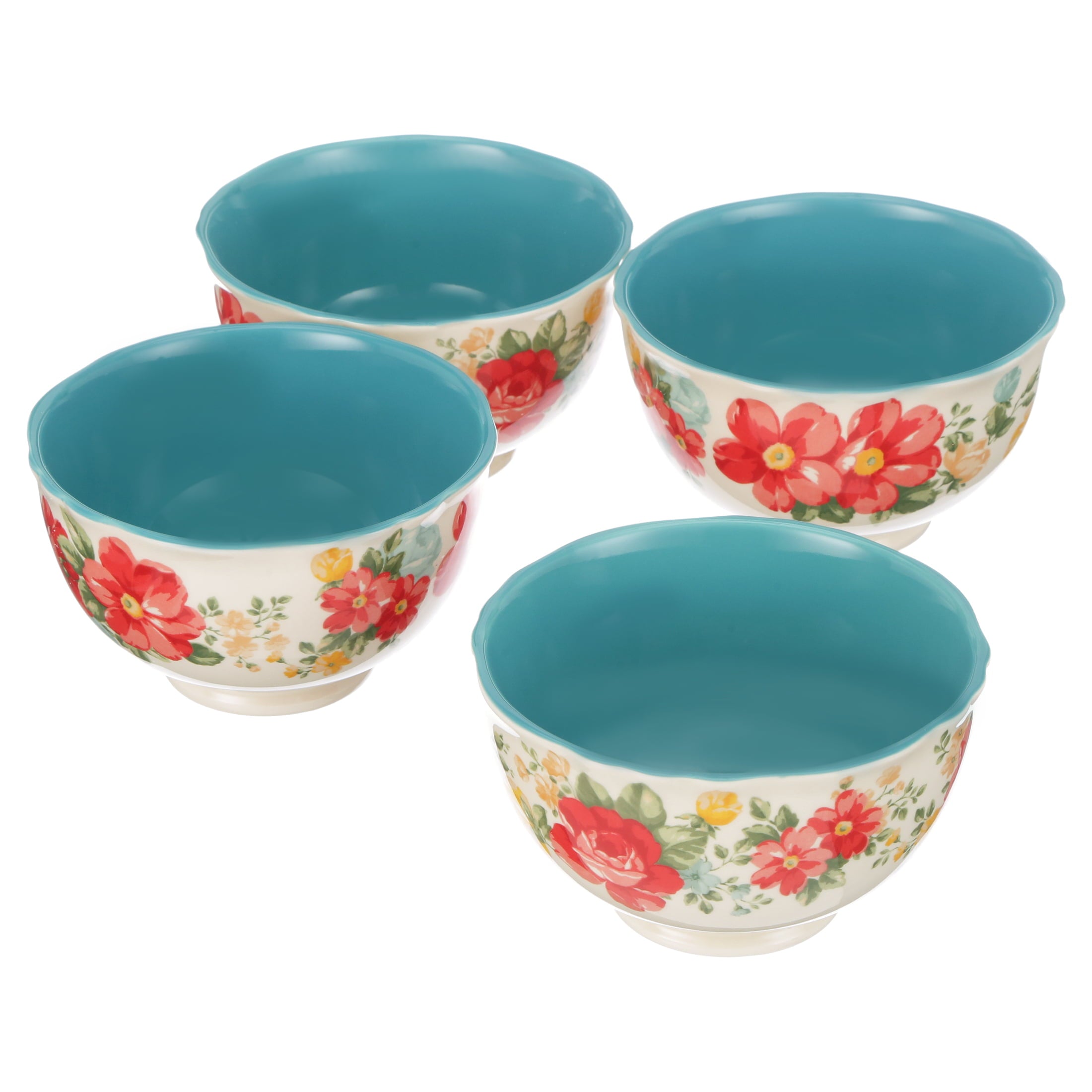 The Pioneer Woman Vintage Floral 4-Piece Footed Bowl Set