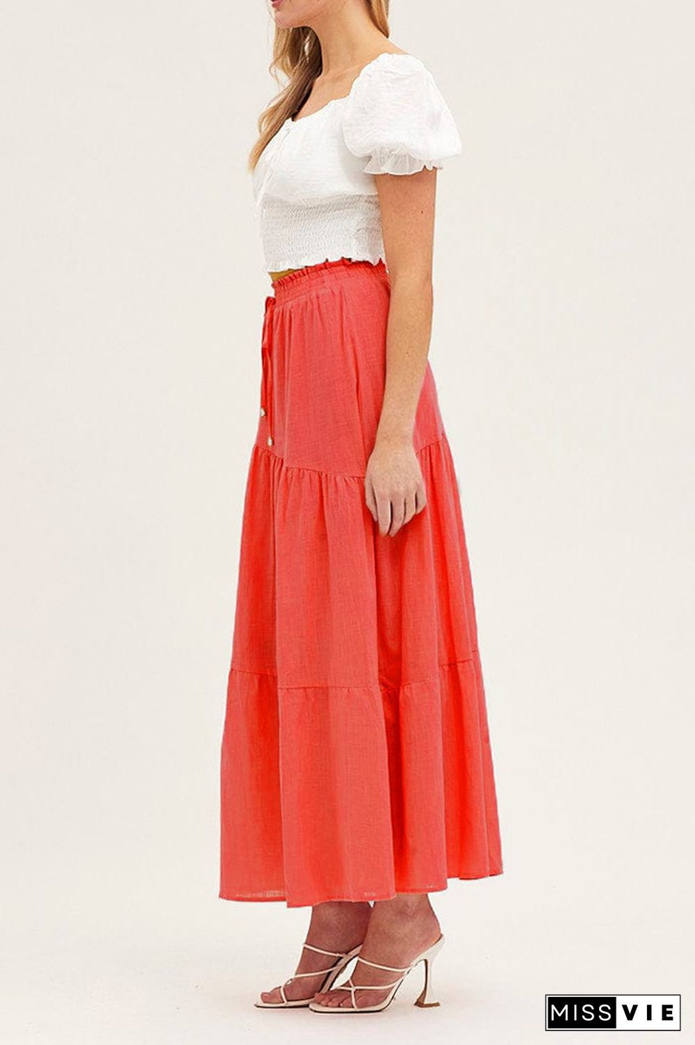 Drawstring High Waist Splicing Skirt Dress