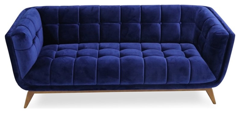 Pemberly Row Mid Century Velvet Tufted Living Room Sofa in Navy Blue   Midcentury   Sofas   by Homesquare  Houzz