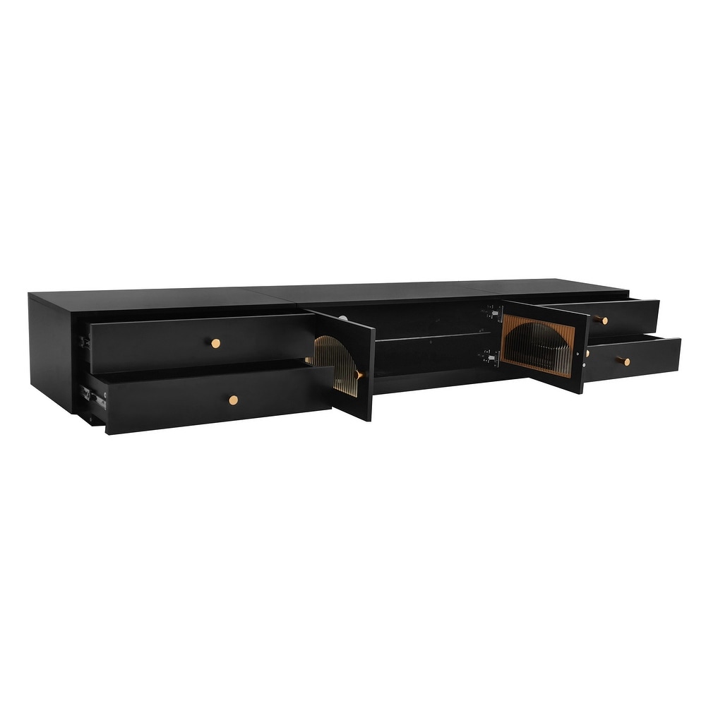 Contemporary 2 Glass Door TV Stand with 4 Drawers for TVs up to 90 Inches