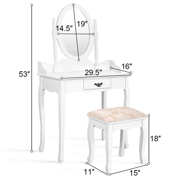 Costway 76832591 Wooden Vanity Makeup Set with Cus...