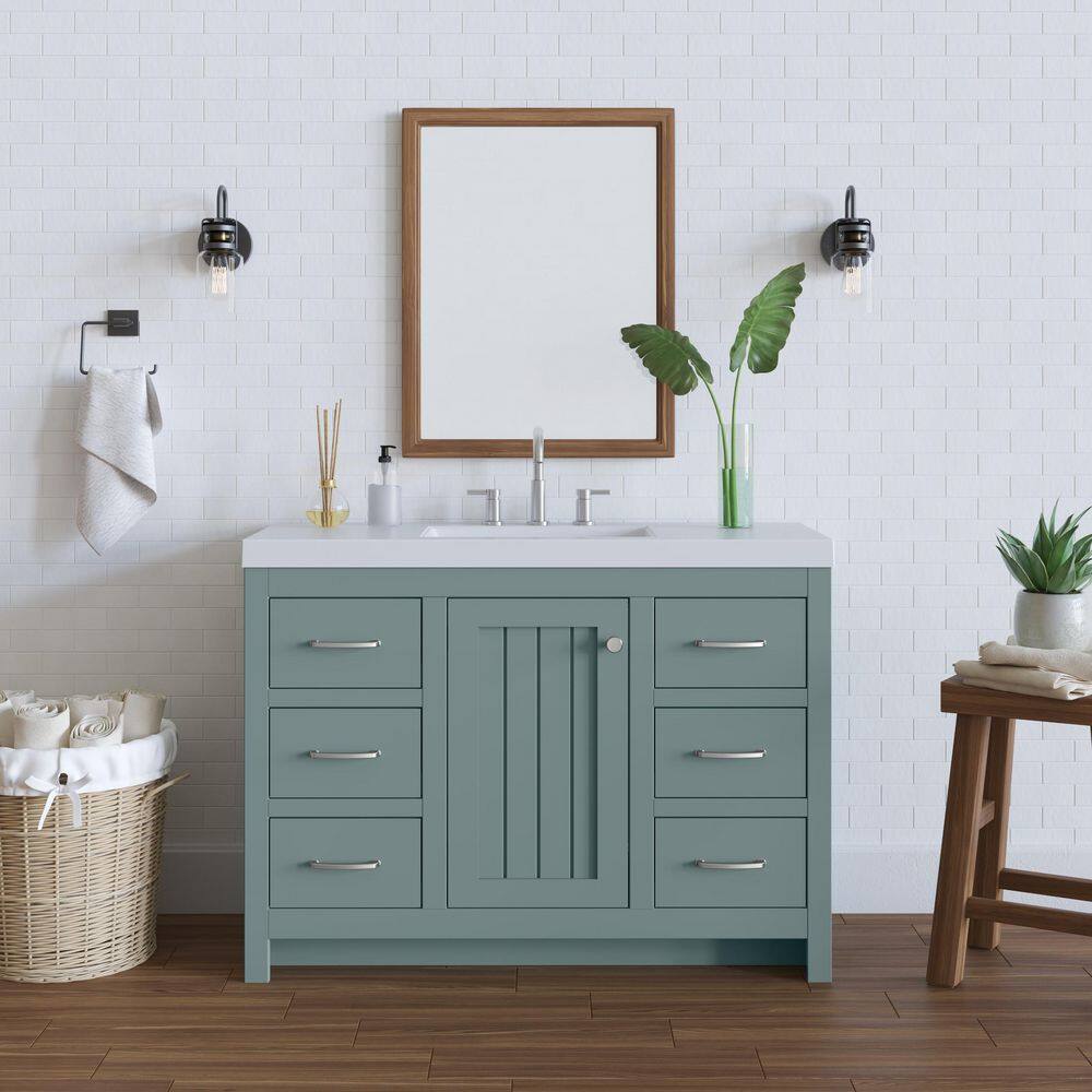 Home Decorators Collection Glint 48.5 in. W x 18.75 in. D Bath Vanity in Sage with Cultured Marble Vanity Top in White with Integrated Sink B48X20095