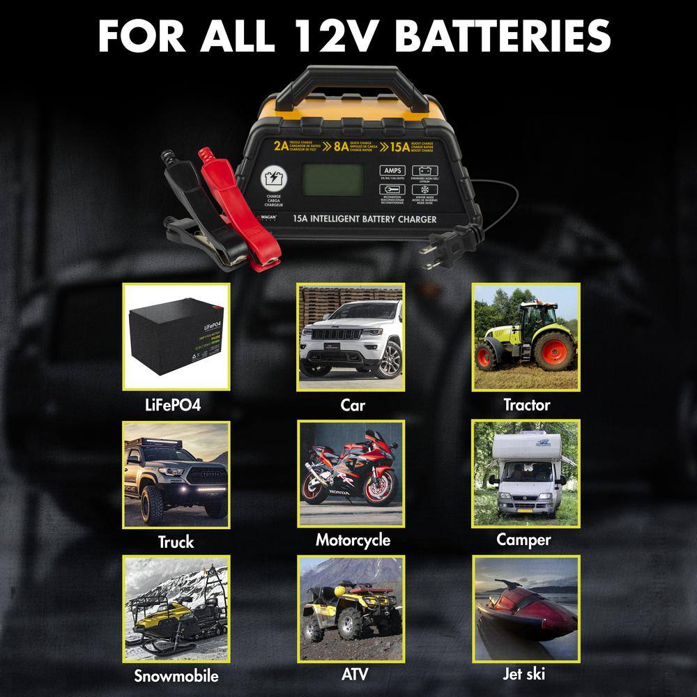 Wagan Tech 12-Volt 15 Amp 6-Stage Lithium-Capable Battery Charger EL7407