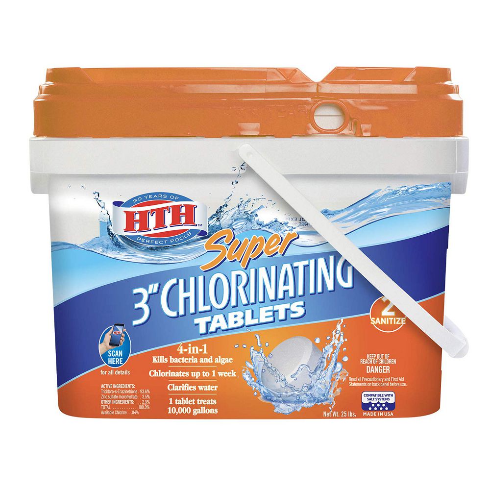 HTH 42034 Super 3′′ Chlorinating Tablets for Swimming Pools, 25 lbs