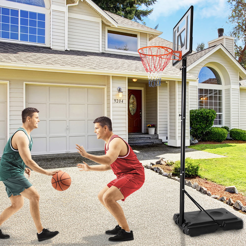 Winado PVC Portable Basketball Hoop， Height Adjustable 8'-10' Basketball Goal Stand