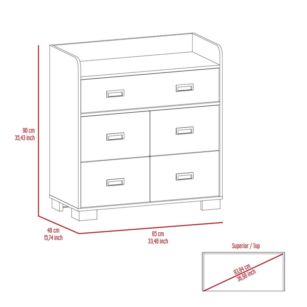 Minimalist Style 5 Drawer Rectangle Dresser  Superior Top  Storage Organizer Dresser  Accent Chests of Drawers for Bedroom