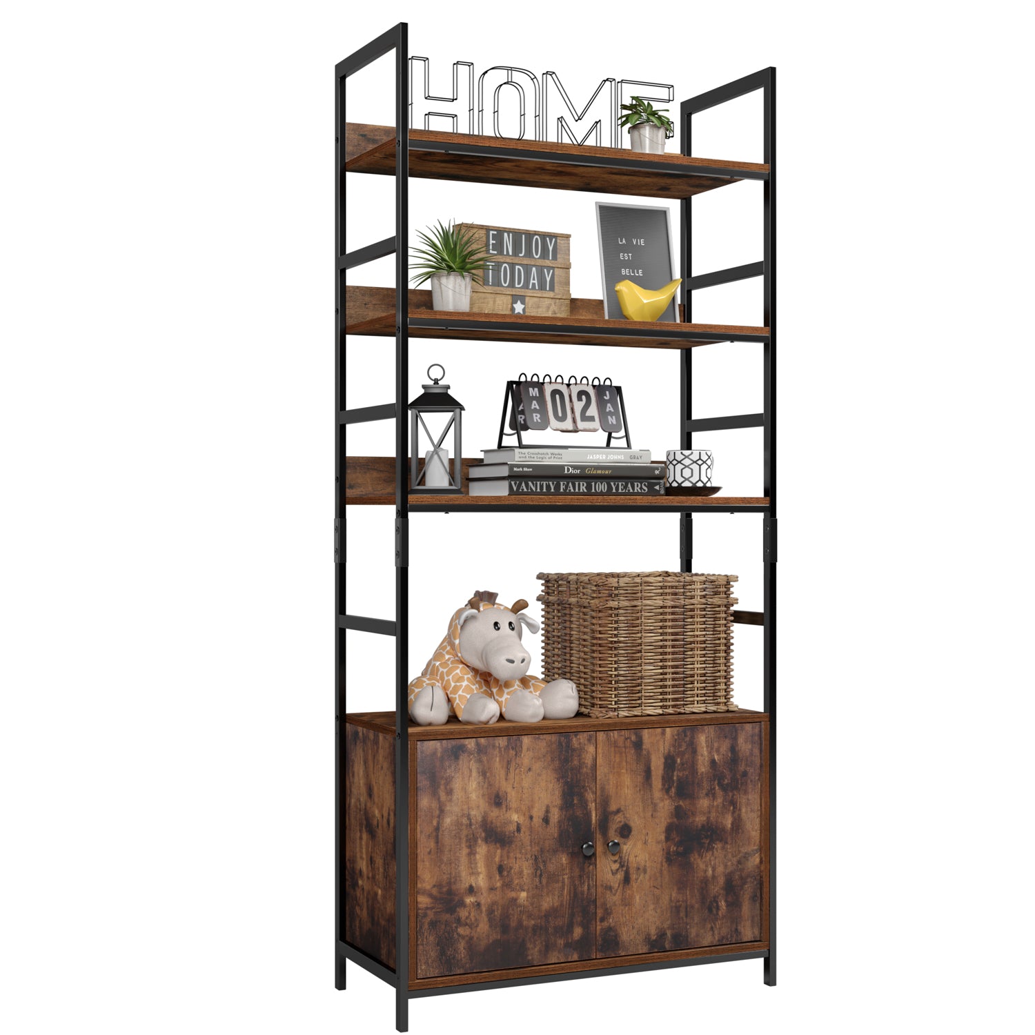 Industrial Bookshelf 6 Tier 70 inch Industrial Bookcase Display Rack with Storage and Shelves