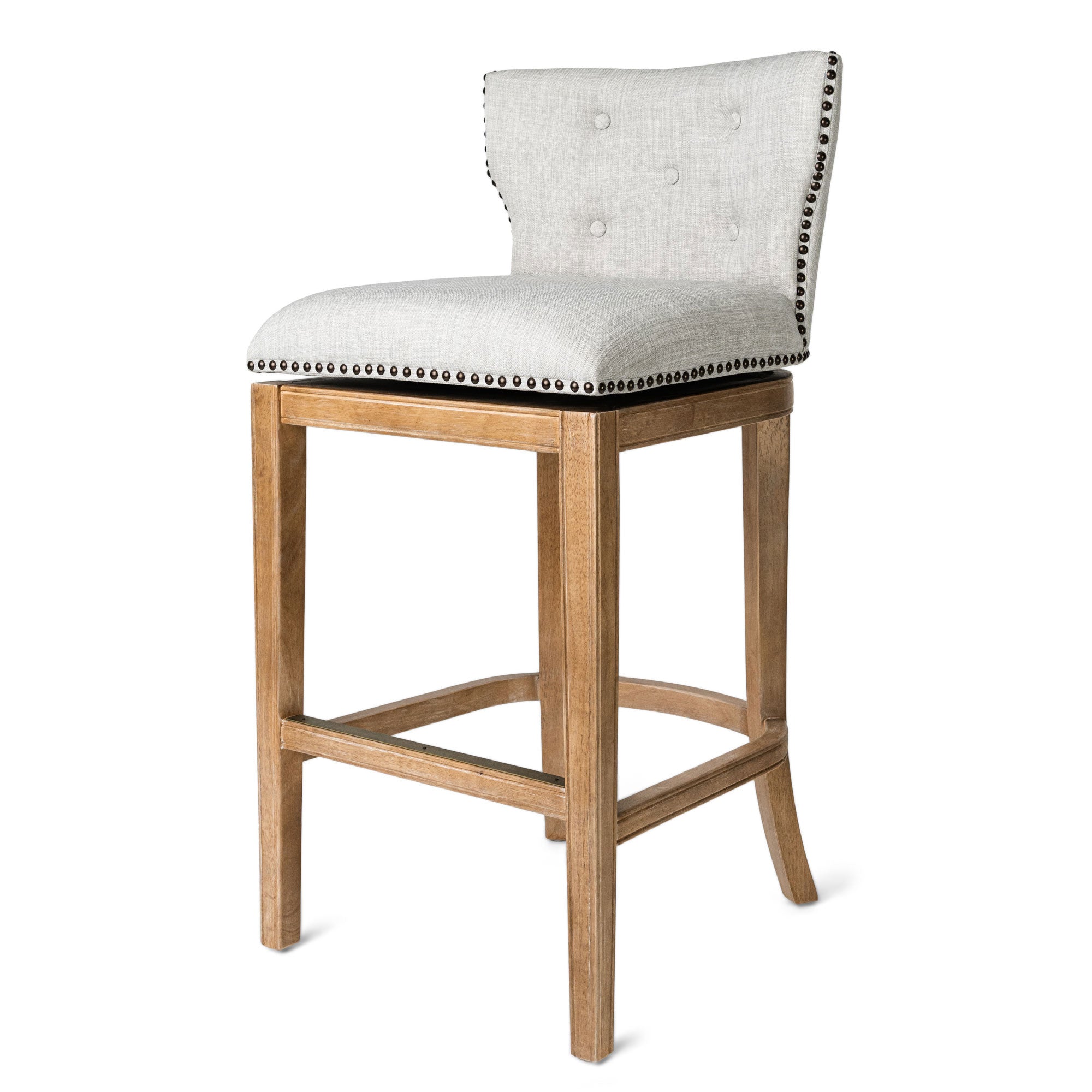 Maven Lane Hugo Tufted Swivel Kitchen Bar Stool 31H， Weathered Oak Finish