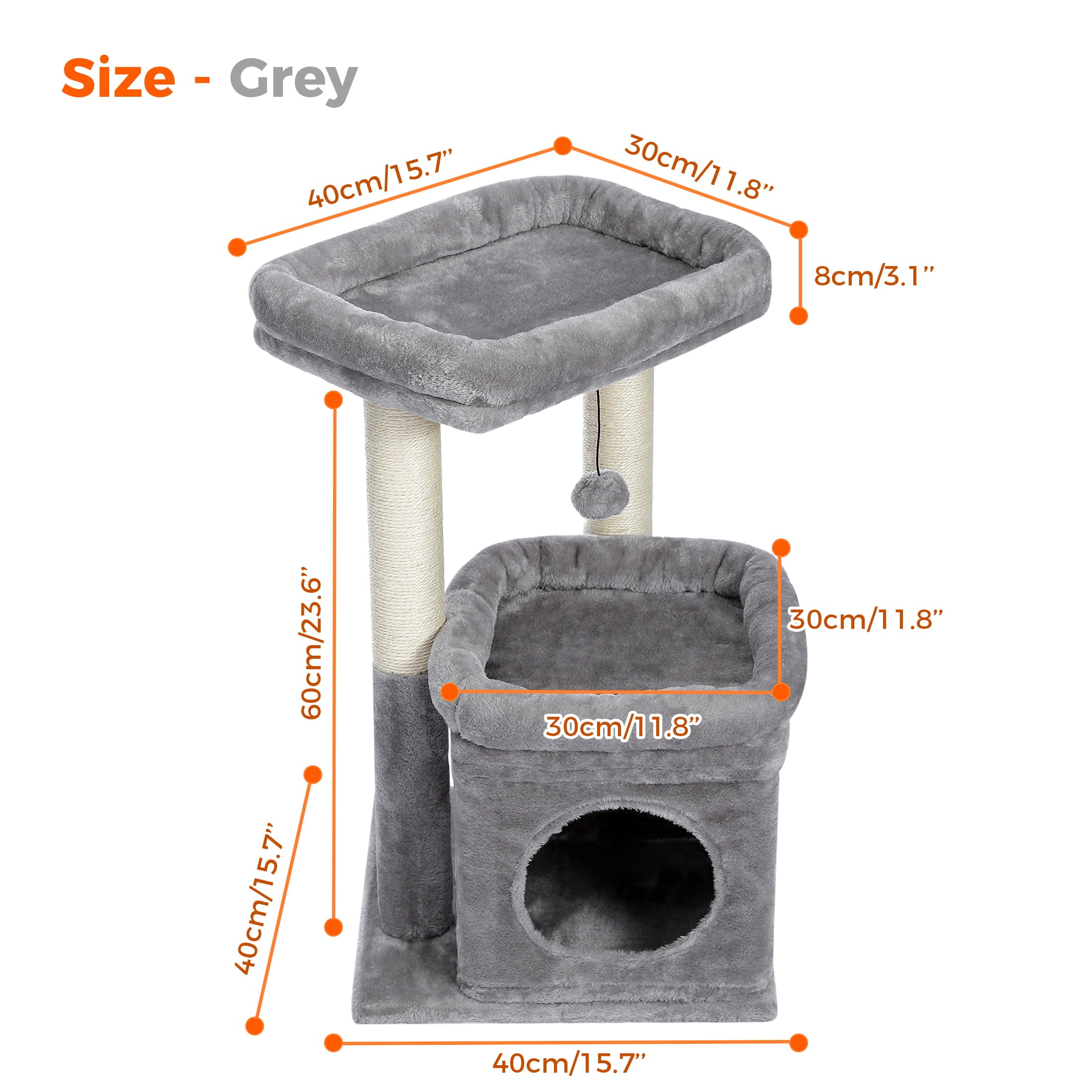 PAWZ Road Small Cat Tree Tower Plush Condo and Scratching Posts for Kittens Medium Cats， Gray