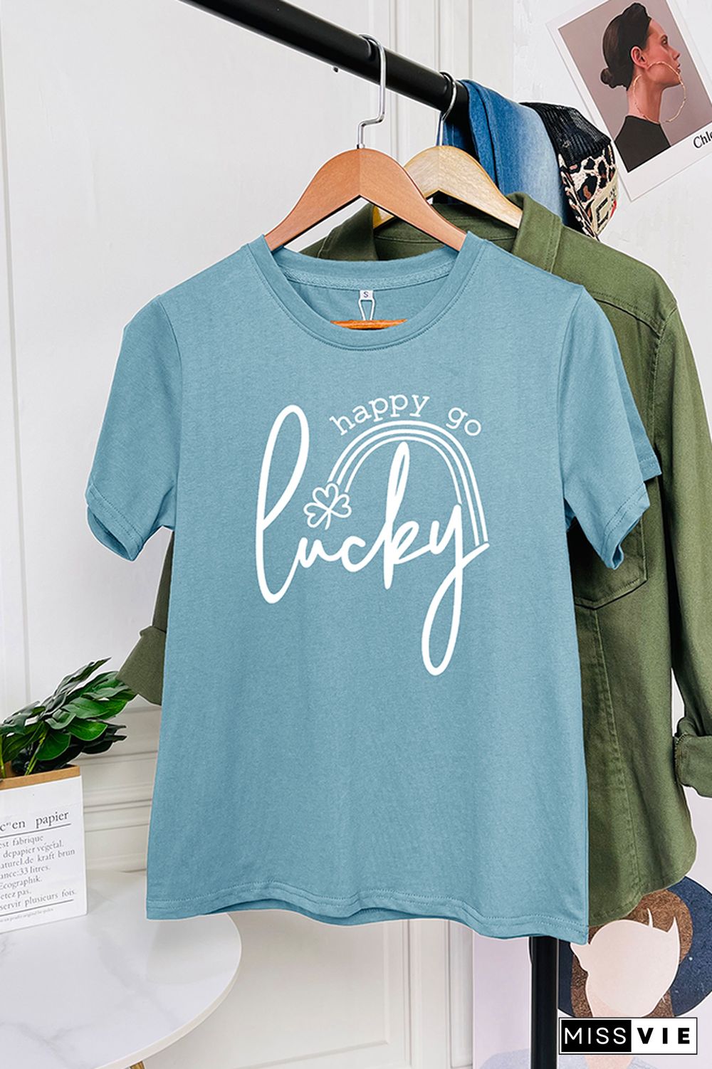 Happy Go Lucky Print Short Sleeve Graphic Tee Wholesale