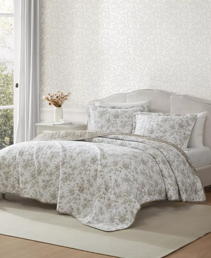 Laura Ashley Walled Garden Cotton Reversible 3-Piece Quilt Set， King