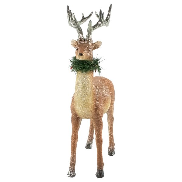 Standing Glittered Reindeer with Pine Neck Wreath Christmas Decoration