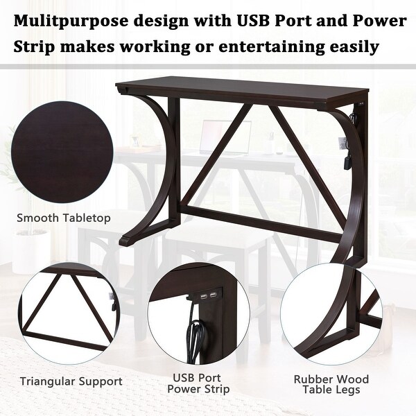 3-Piece Dining Set - Wood Kitchen Dining Table Set with USB Port and 2 Upholstered Stools for Small Places - Espresso