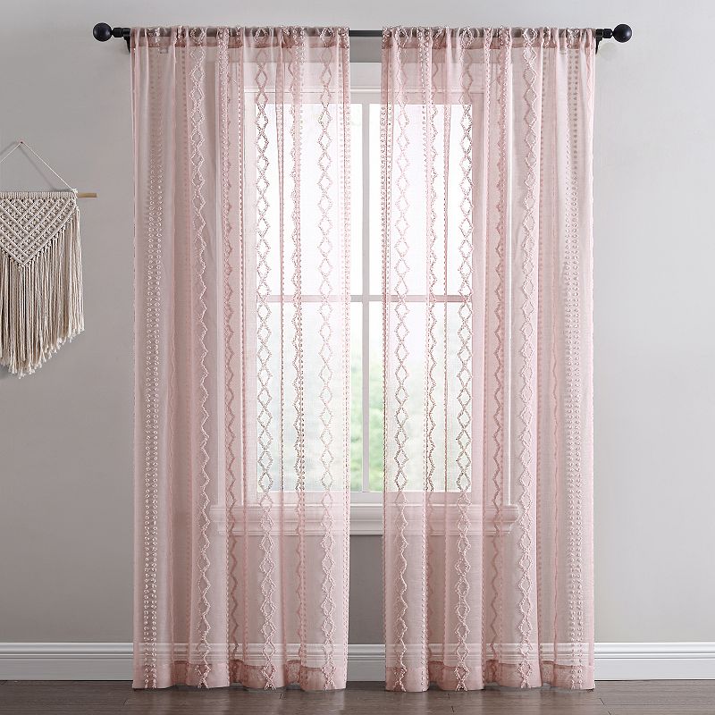 B. Smith Ronin Tufted Embroidered Semi Sheer Window Curtain Panel