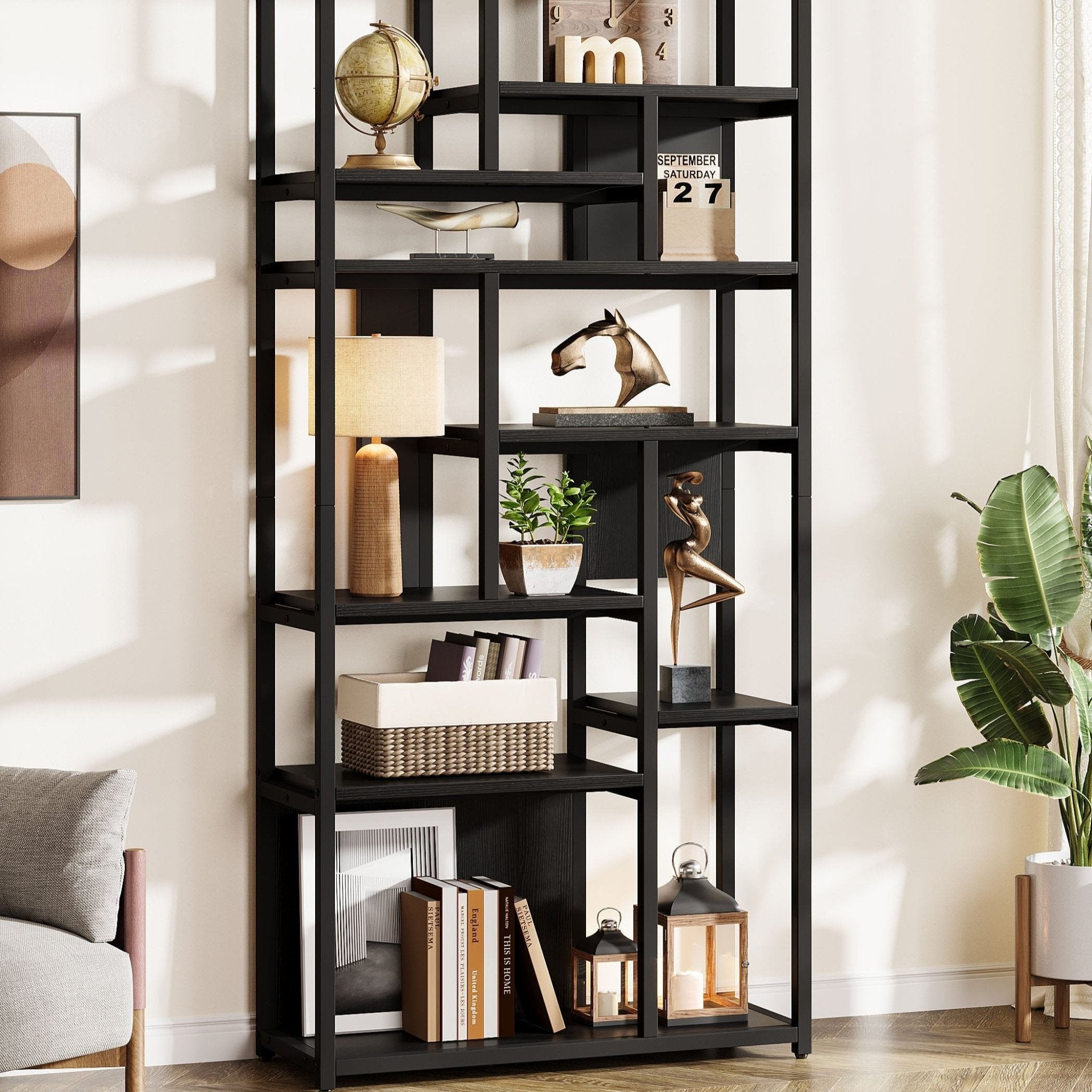 8-Tier Etagere Bookshelf, 70.9 Freestanding Wood Bookcase