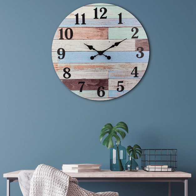 Coastal Worn Wood Wall Clock Blue white Stonebriar Collection