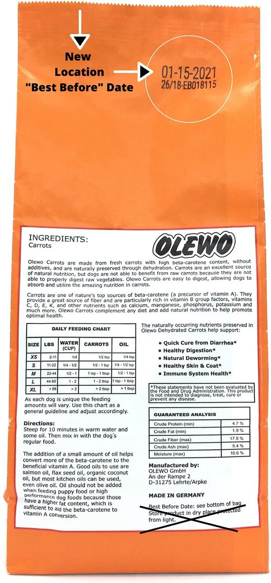 Olewo Digestive Health and Anti-Diarrhea Dehydrated Carrots Dog Food Topper