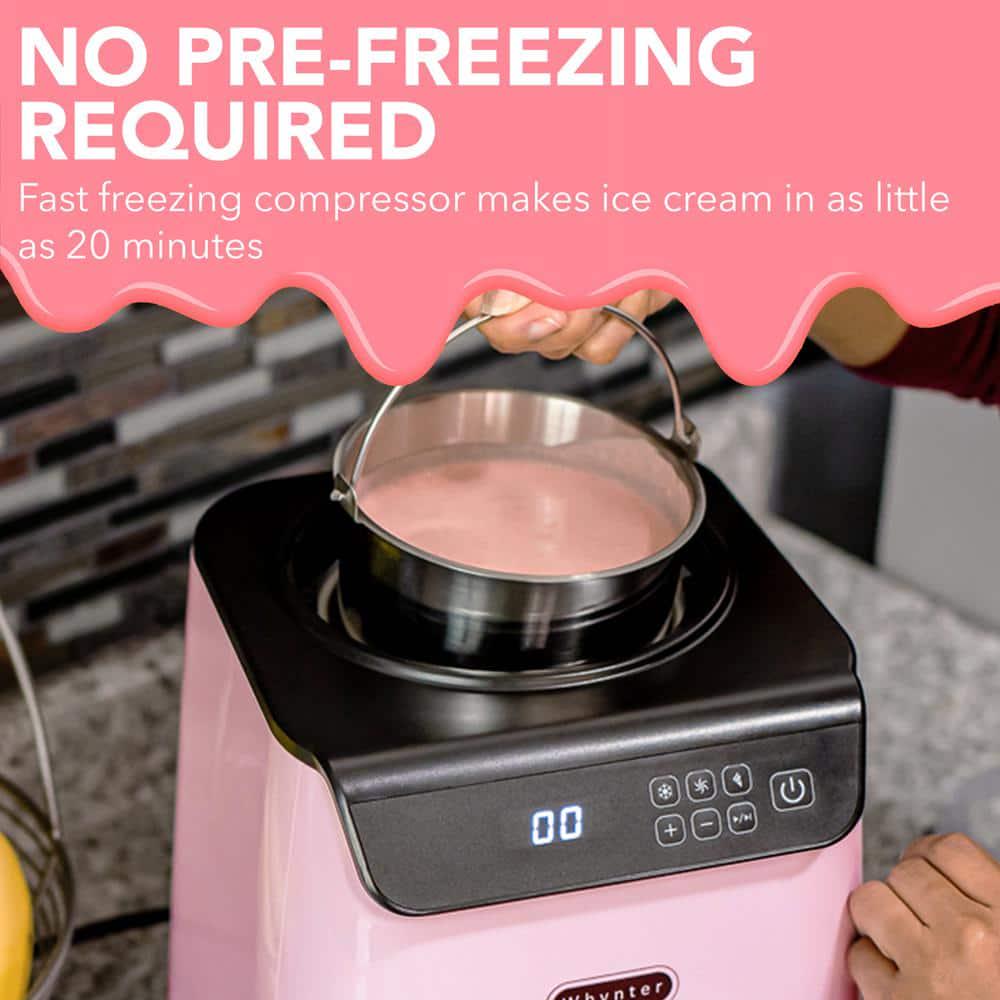 Whynter 128 Qt Compact Upright Automatic Ice Cream Maker with Stainless Steel Bowl Limited Black Pink Edition