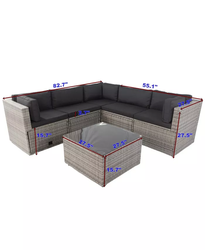 Simplie Fun 6 Pieces PE Rattan sectional Outdoor Furniture Cushioned Sofa Set with 3 Storage Under Seat Grey