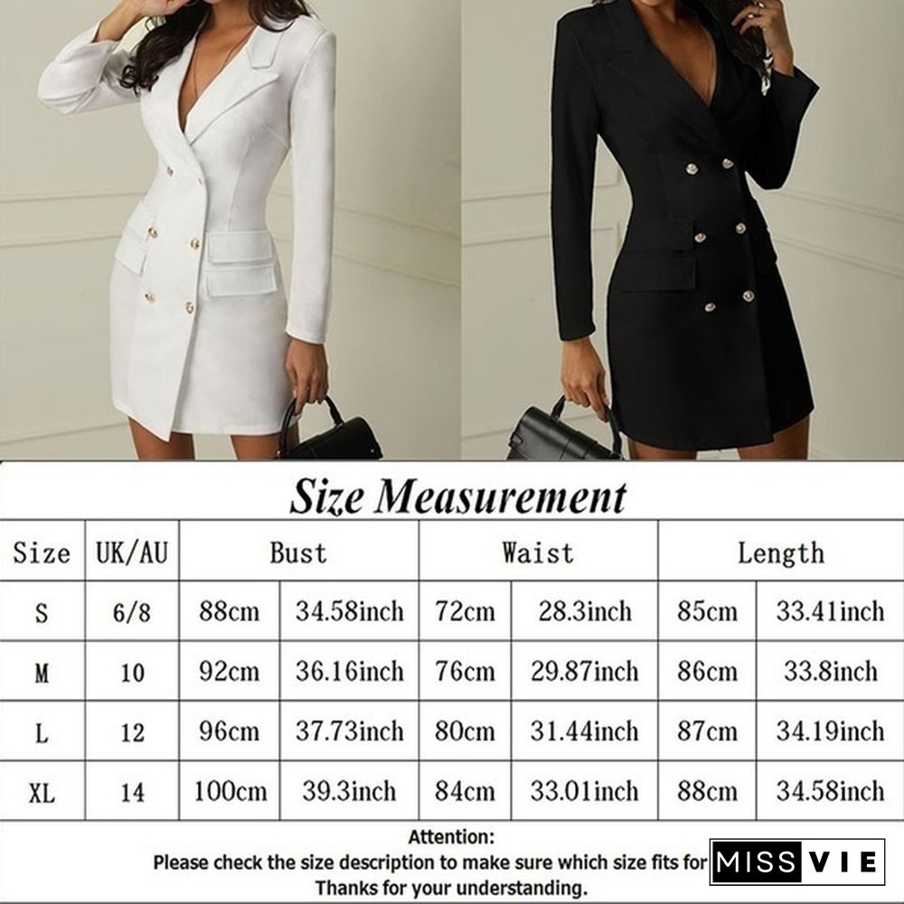 Fashion Women Office Business Outfit Solid Button Midi Blazer Dress Elegant Casual Long Sleeve V Neck Blazer Coat Suit