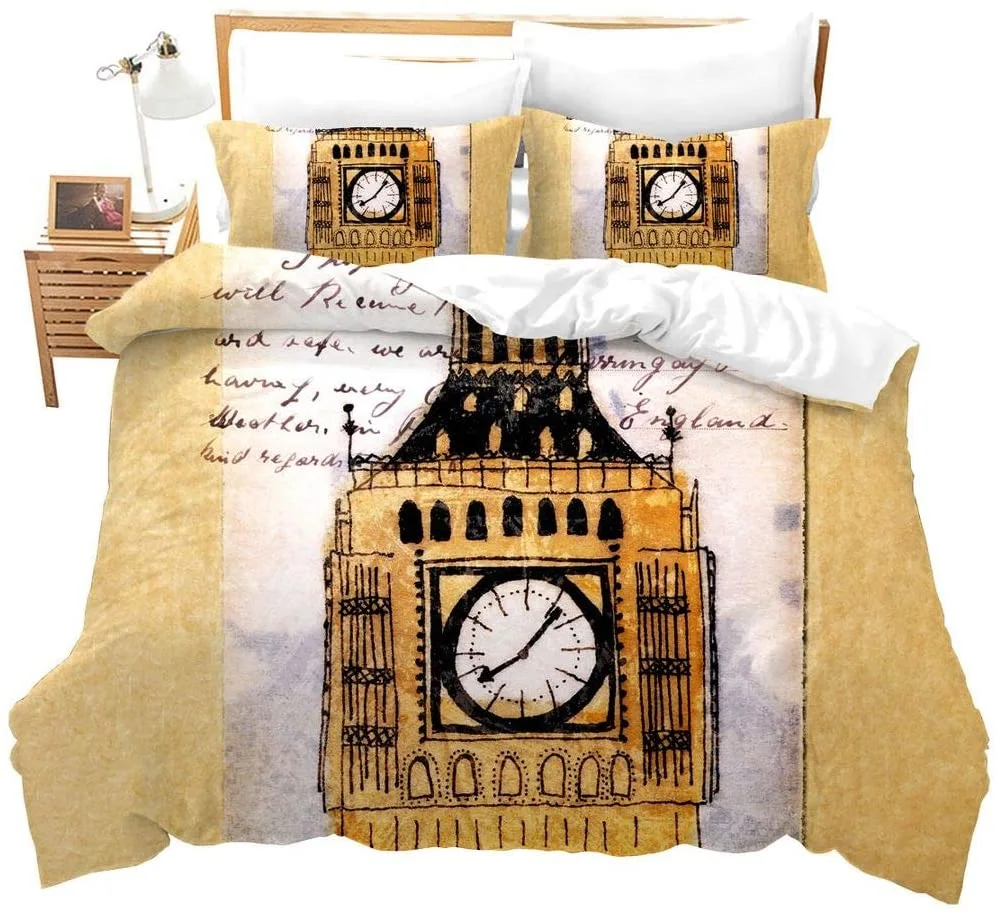 Duvet Cover Set Soft London Themed Comforter Cover Set 3 Pieces