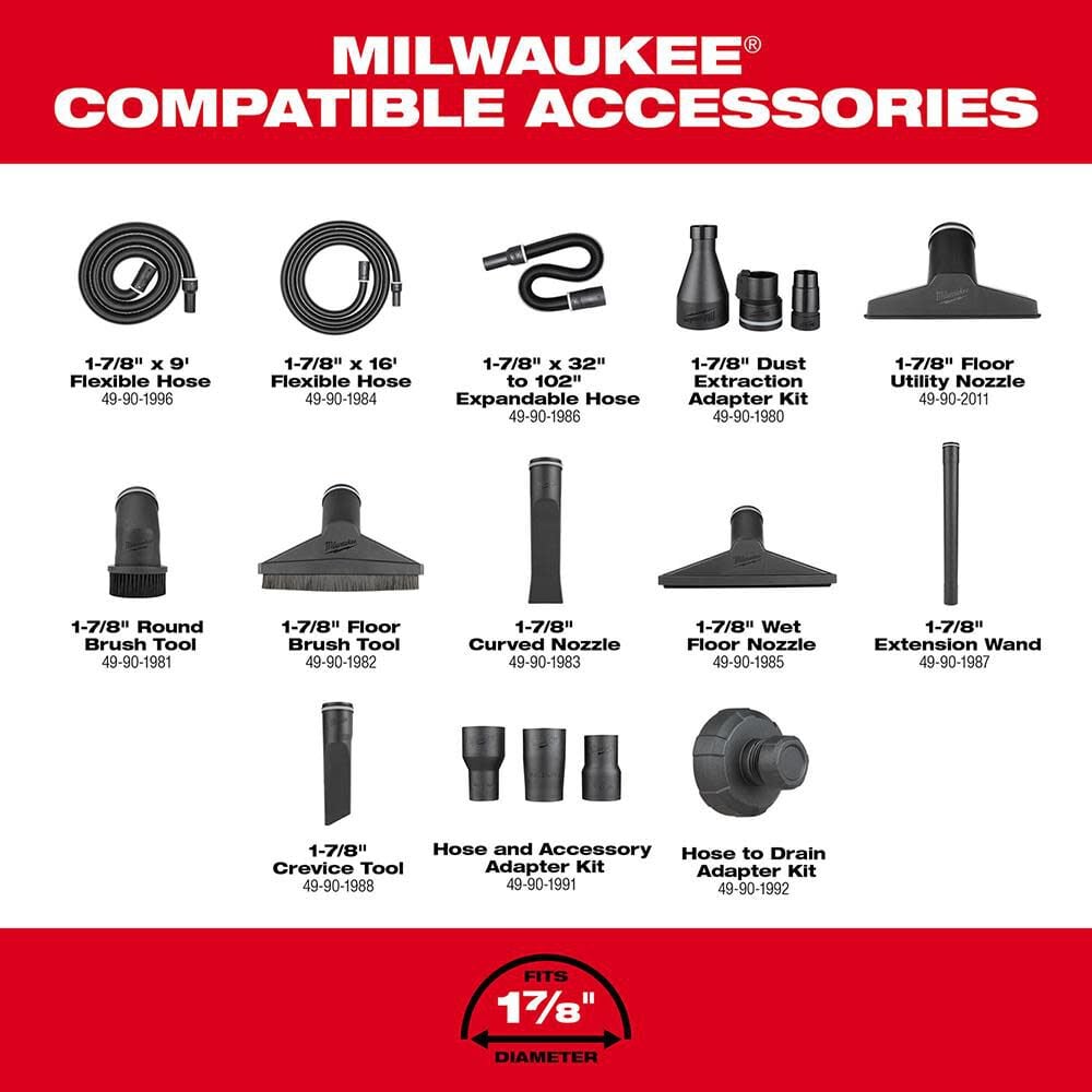 Milwaukee M18 FUEL 6 Gallon Wet/Dry Vacuum Bare Tool with 4-in-1 Cleaning Tool and Storage Bag Bundle 0910-20-2026-2019 from Milwaukee