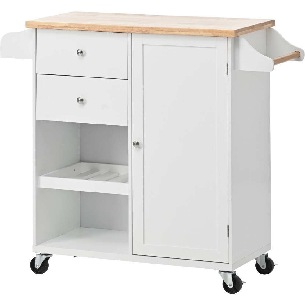 Kitchen Island on 4 Wheels with Adjustable shelves 2 Drawers