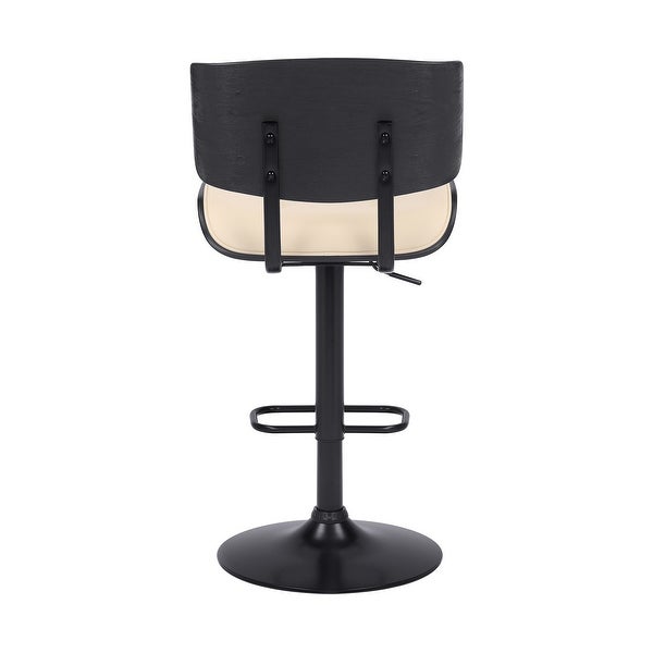 Adjustable Cream Tufted Faux Leather and Black Wood Swivel Barstool. - 46