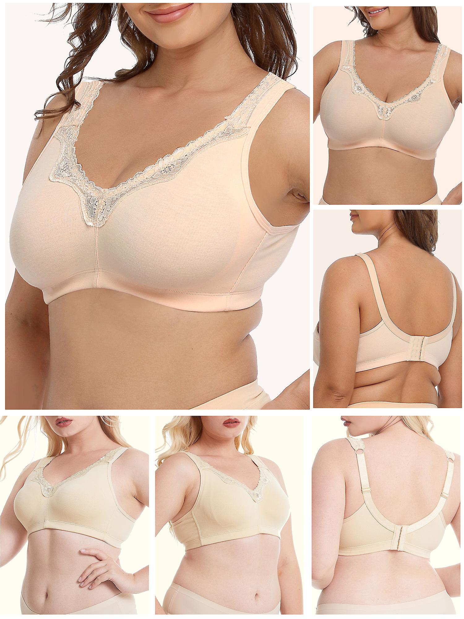 Women Plus Size Bra Full Coverage Wirefree Comfort Bralettes Beige 46e