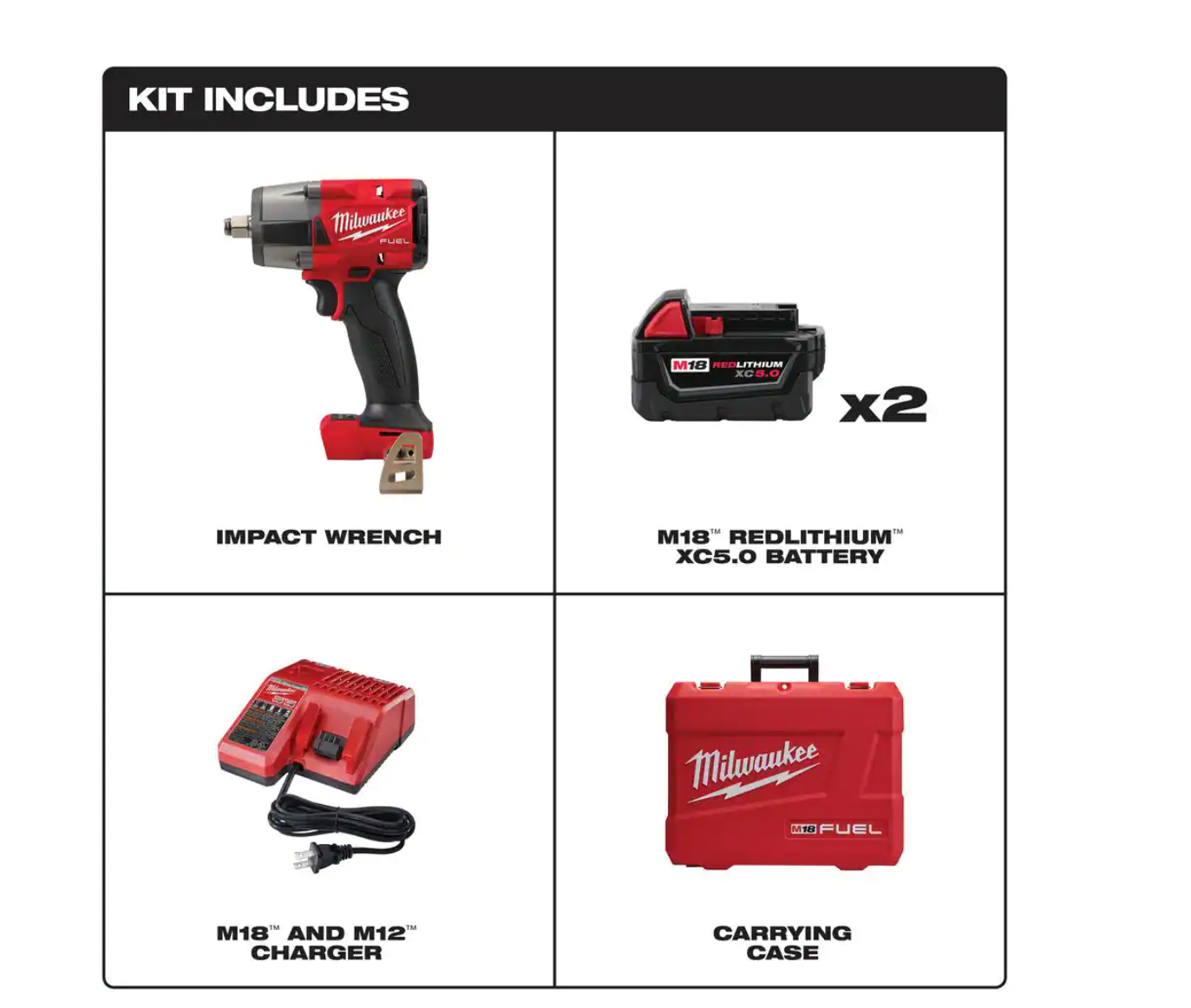 Milwaukee 2962-22-49-66-7024 M18 FUEL GEN-2 18V Lithium-Ion Mid Torque Brushless Cordless 3/8 in. Impact Wrench Kit with Socket Set (8-Piece)