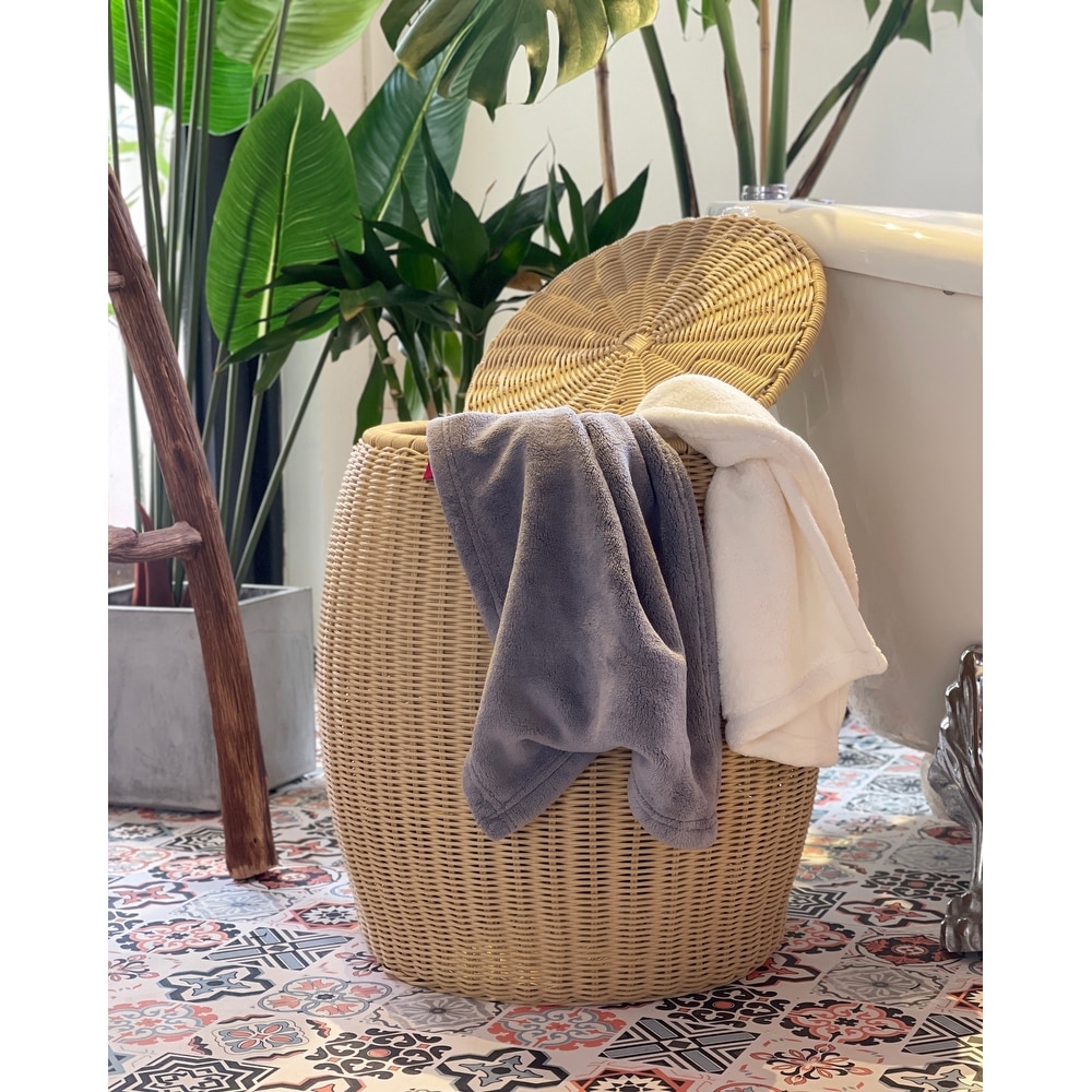 Outdoor Indoor Wicker Storage Ottoman With Lid Boho Side Table