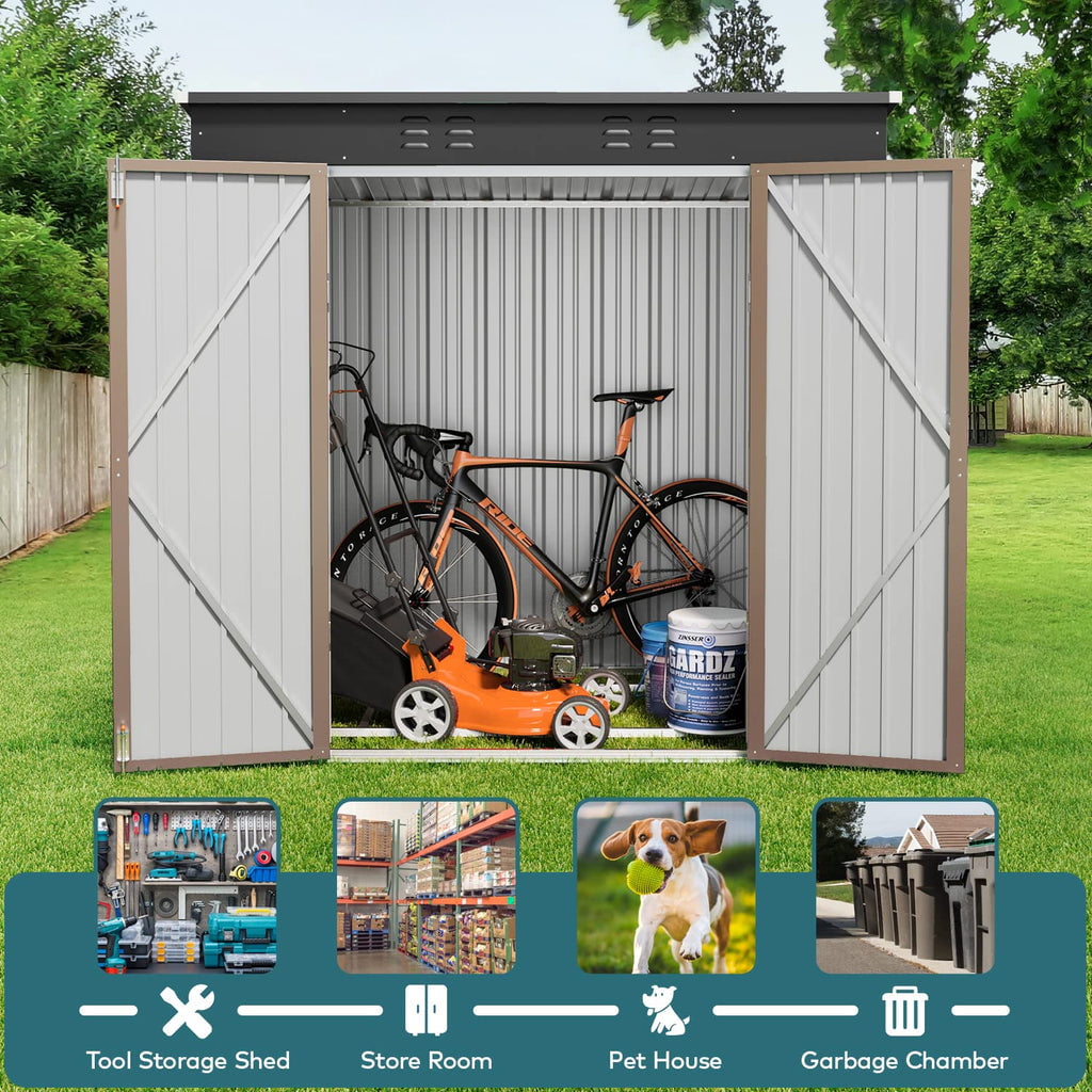 Aiho 6' x 4' Metal Outdoor Storage Shed with Double Lockable Doors for Backyard Patio Lawn - Light Brown