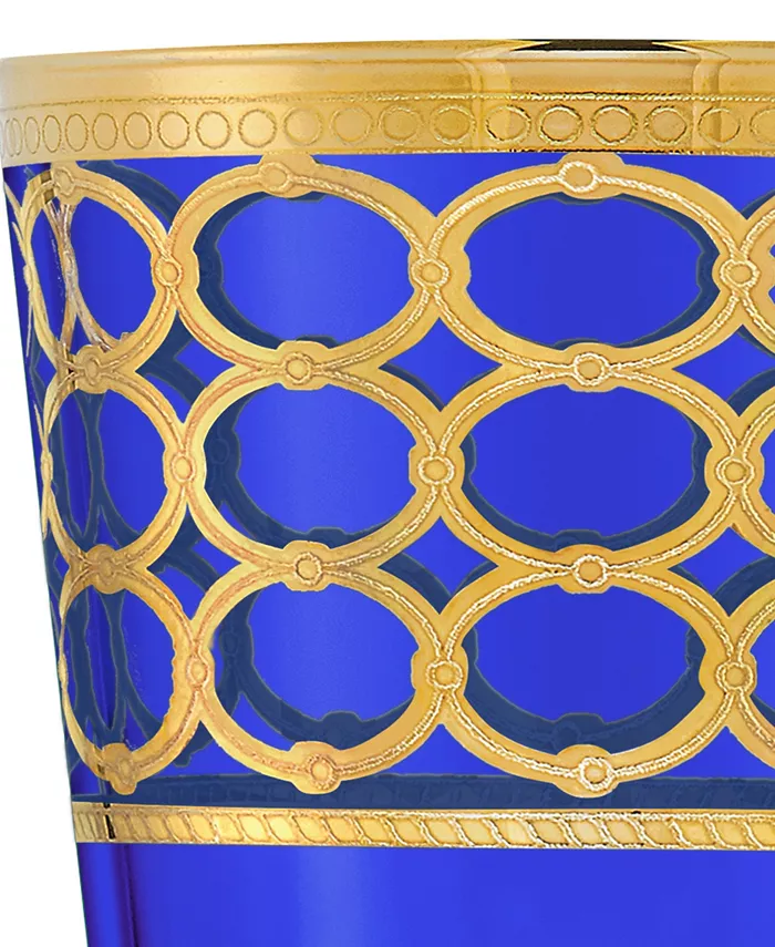 Lorren Home Trends Cobalt Blue Double Old Fashion with Gold-Tone Rings Set of 4