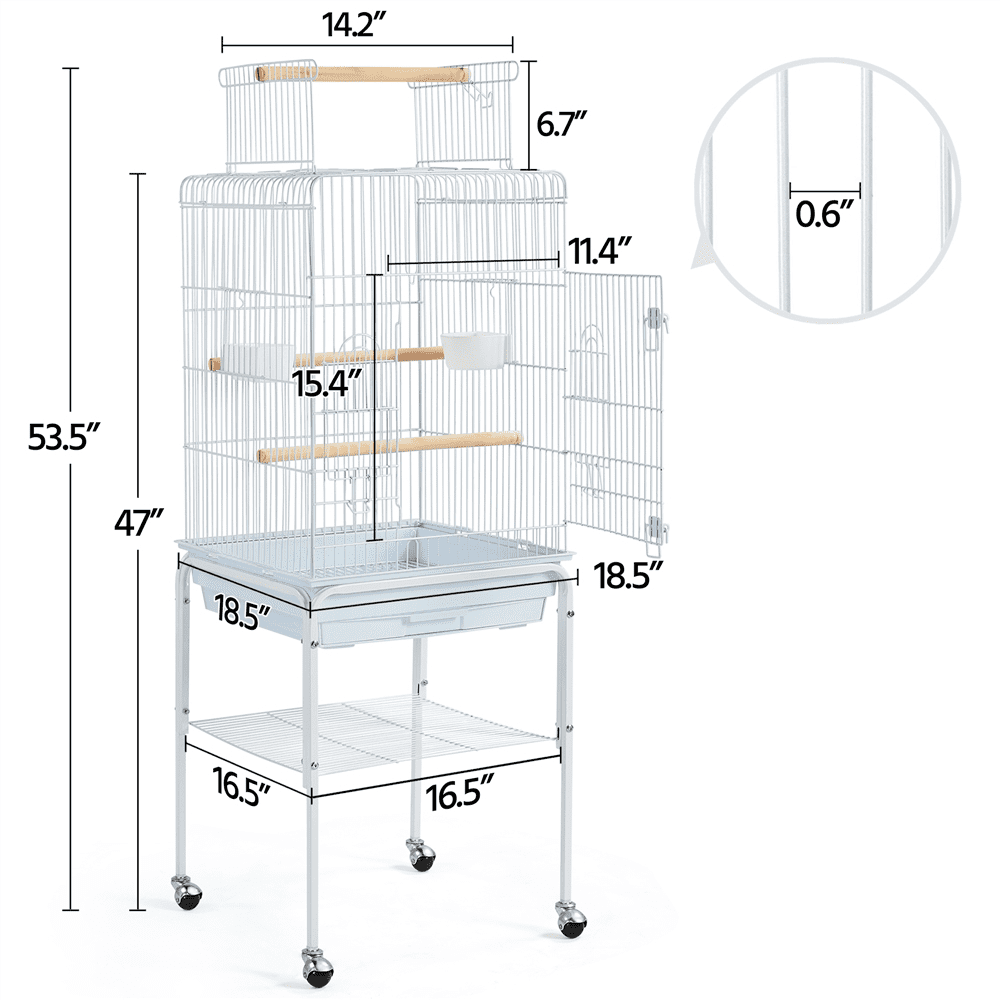 Yaheetech 47-inch Play Top Bird Cage w/ Detachable Rolling Stand， White