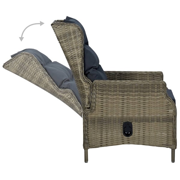 vidaXL Reclining Patio Chair with Footstool Poly Rattan Brown