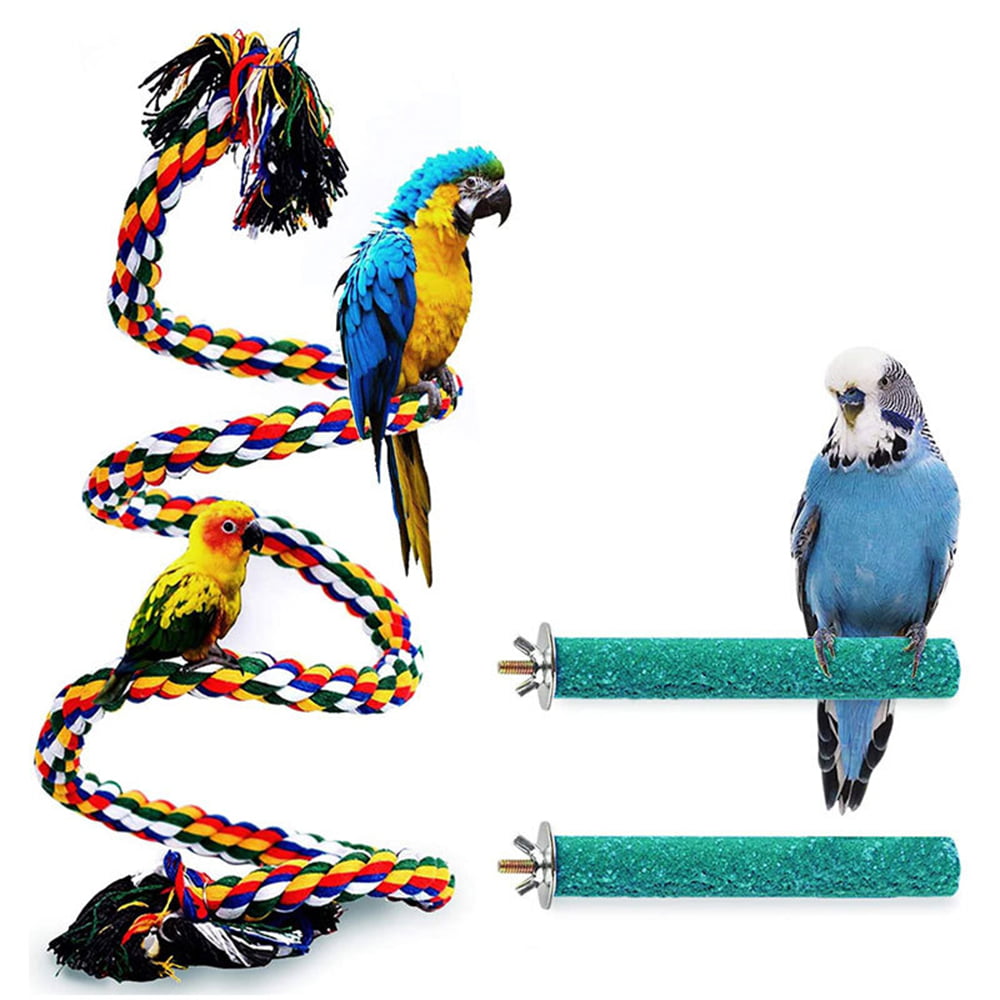 Bird Perch Stand Bird Rope Perch Bird Toys 3 Pcs for Parakeets Cockatiels， Conures， Macaws， Lovebirds， Finches