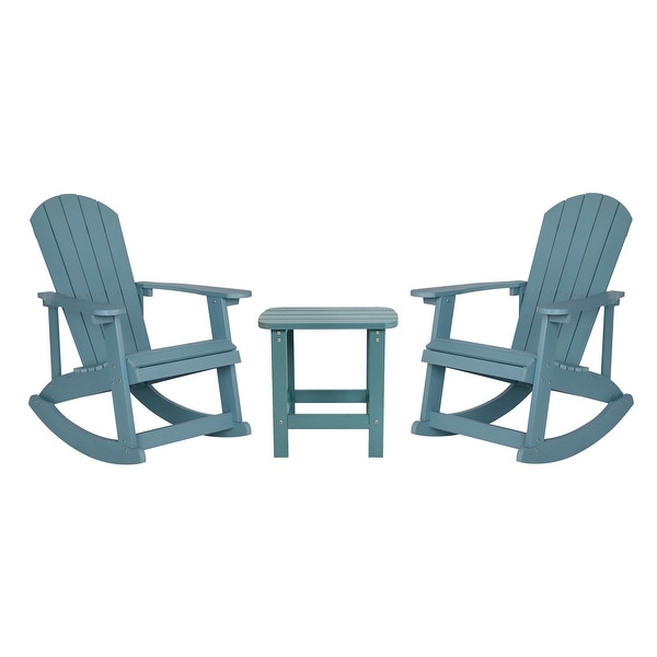 Set of 2 Poly Resin Adirondack Rocking Chairs with 1 Side Table