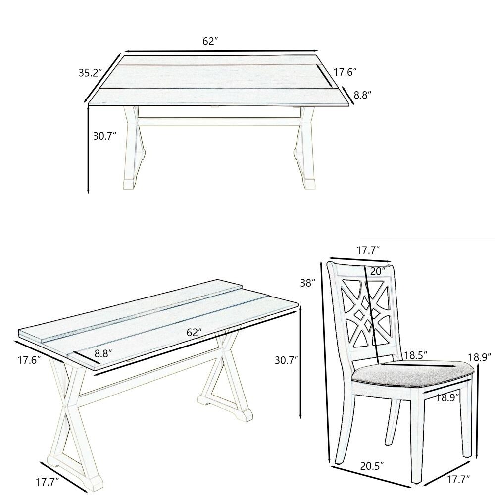 5 Piece 62x35.2inch Extendable Rubber Wood Dining Table Set with X shape Legs