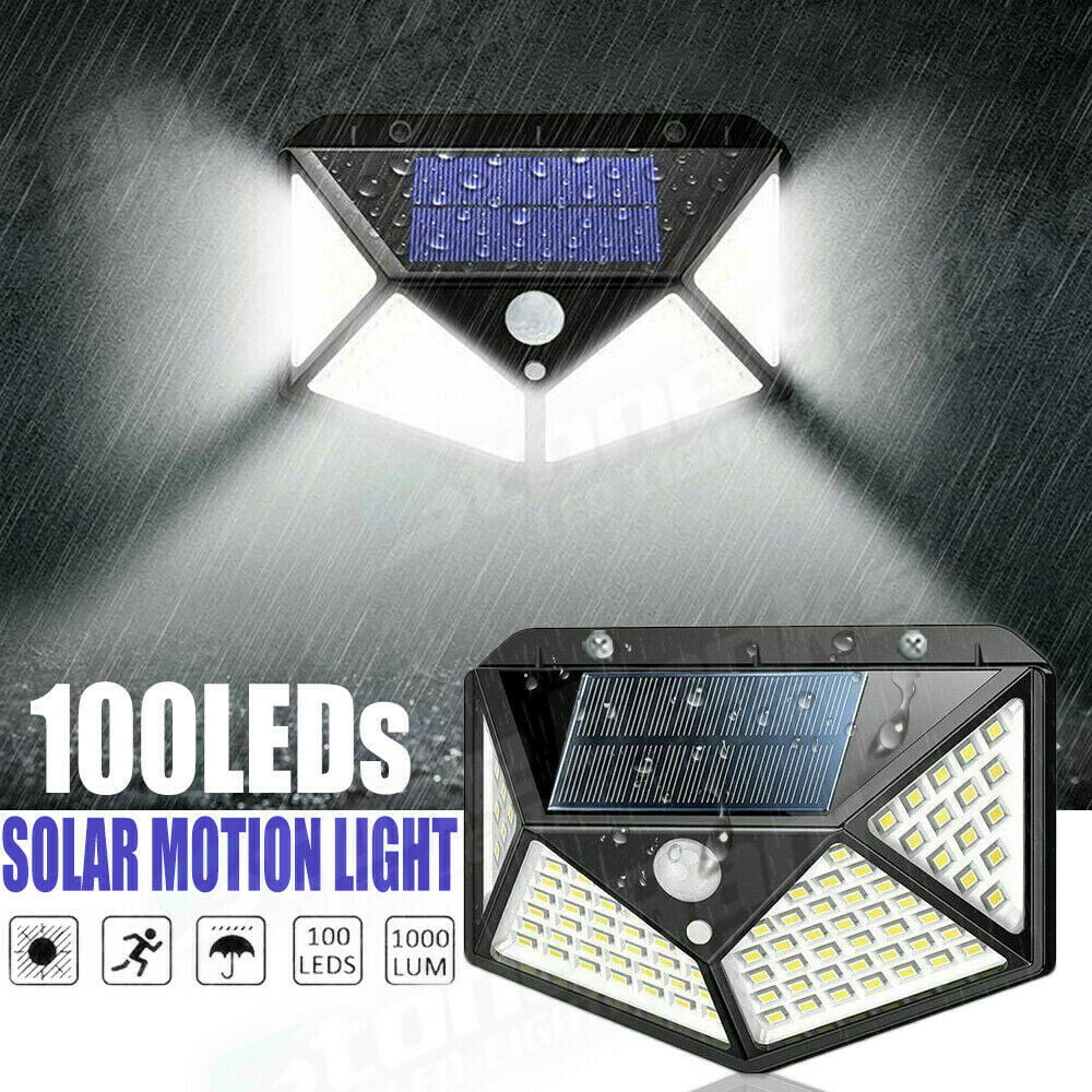 Solarera Solar Lights Outdoor 100 LED， Waterproof Solar Powered Motion Sensor Lights Wall Mount Night Light， 4 Pack